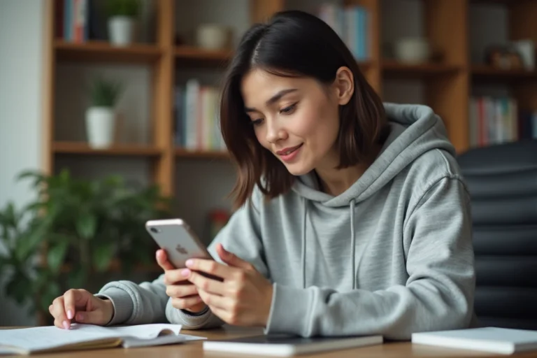 Femme utilisant un smartphone Android pour accéder à des applications sans compte Google