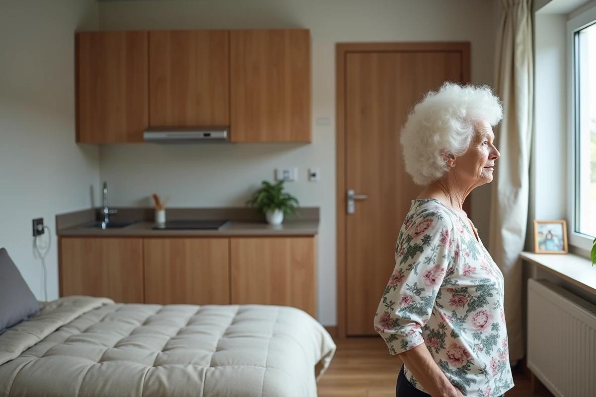 Studio meublé et adapté aux seniors dans la résidence Les Diagonales à Bergerac avec vue sur l'extérieur